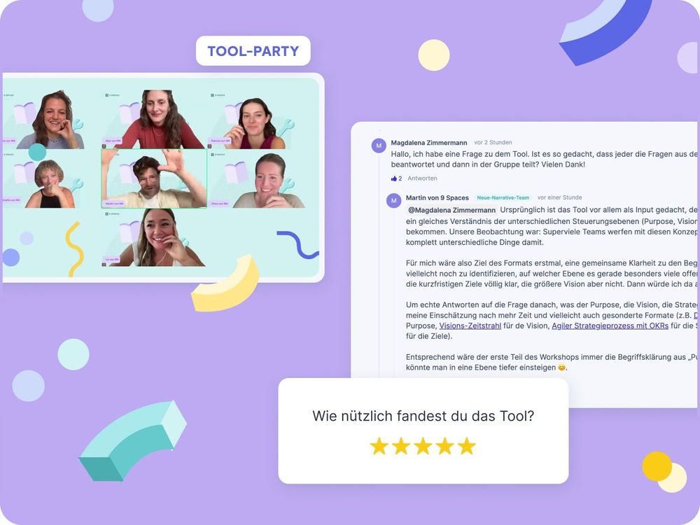 9 Spaces Tool-Party und Feedback