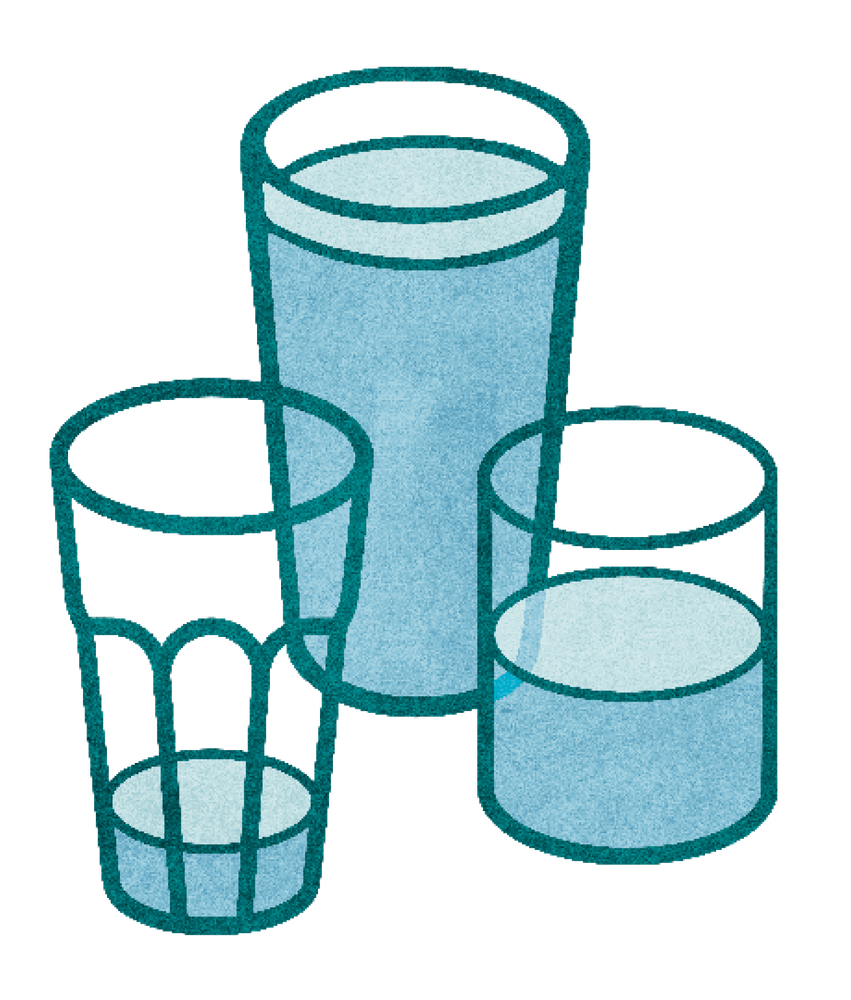 Illustration of three glasses filled with different amounts of water