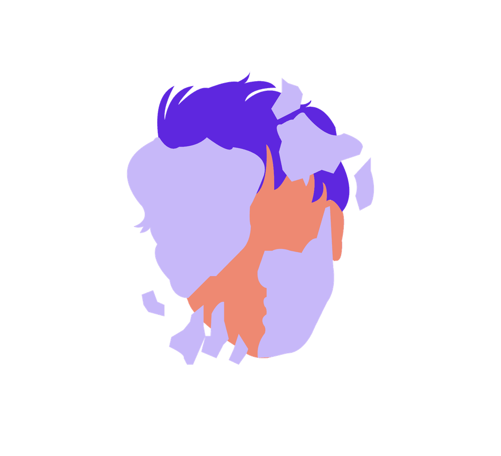 Illustration eines Kopfumrisses mit Haaren und zwei verschiedenen Hautfarben