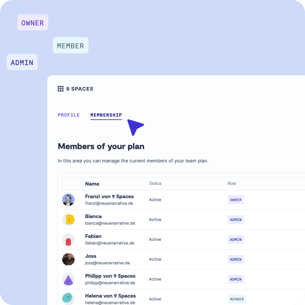 screenshot of 9 spaces user management