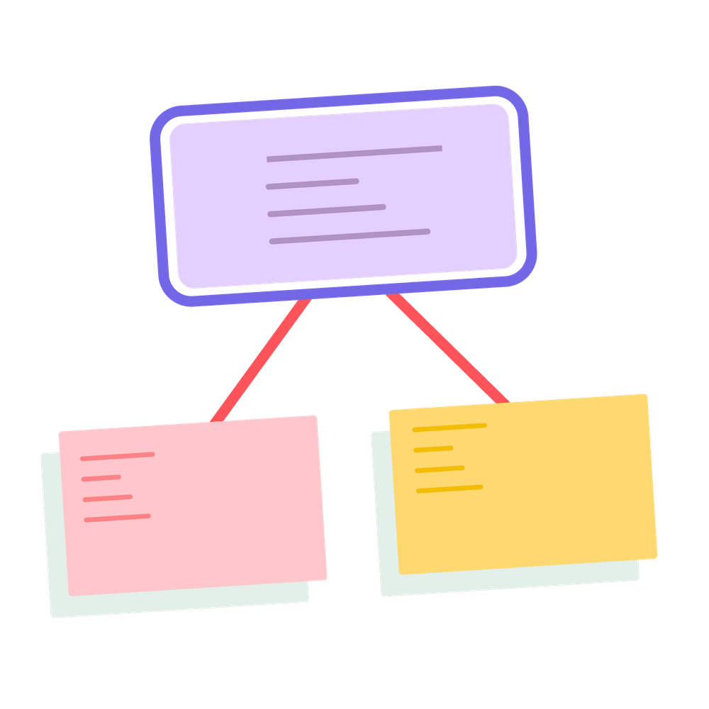 Ein Post-it, das sich wie in einem Turnierbaum in zwei abzweigt