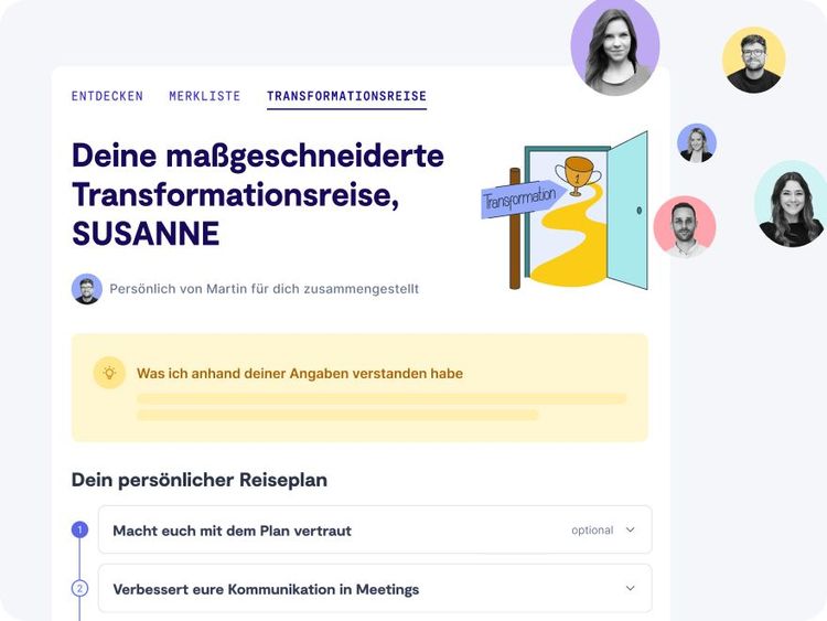 Screenshots der 9 Spaces Transformationsreise