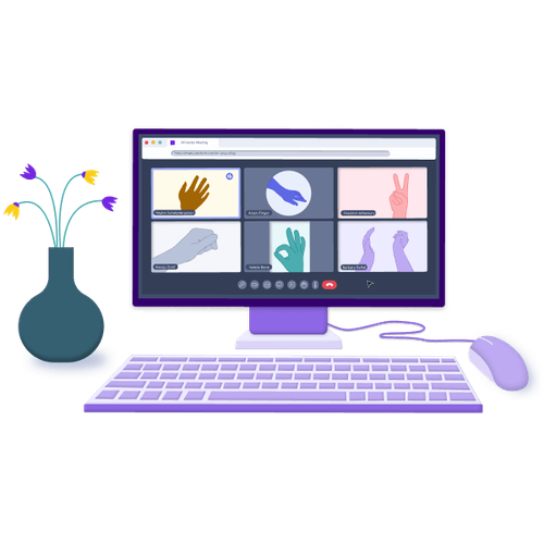 Ein Online Meeting in dem nur Hände als Teilnehmer zu sehen sind.