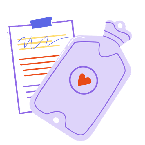 eine Wärmflasche liegt neben einem Zettel