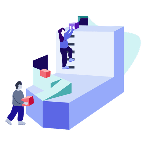 A person introduces a package into the circulation of a system; another person receives a package.