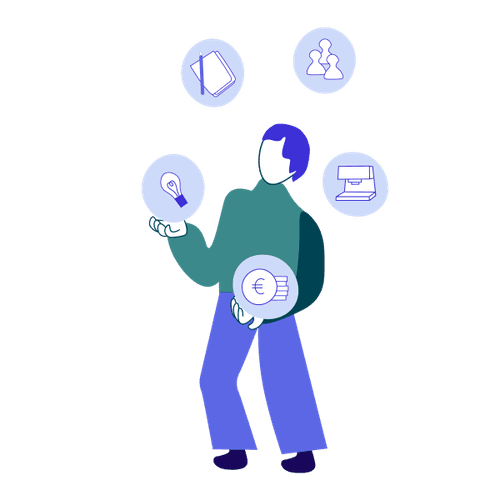 A person juggles various symbolically represented expectations.