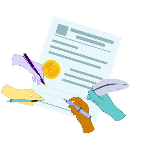 Illustration of four people signing a contract