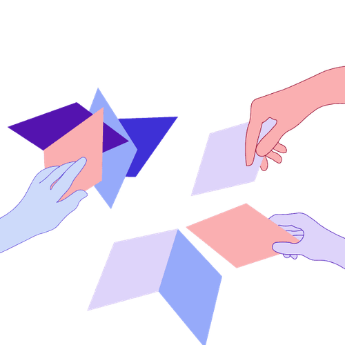 Illustration of hands holding pieces of paper