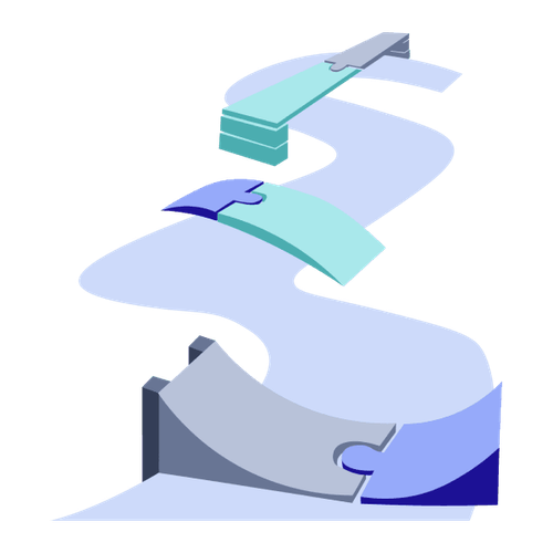 Illustration einer Straße, über die viele Brücken führen