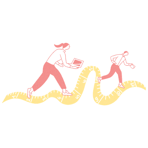 Karikatur mit zwei Menschen, die bewegend auf einer Linie zu sehen sind.