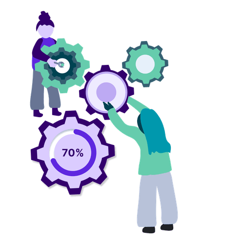 Illustration of two people working on gears