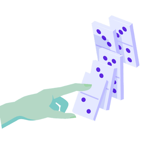 Illustration of a hand with dominoes