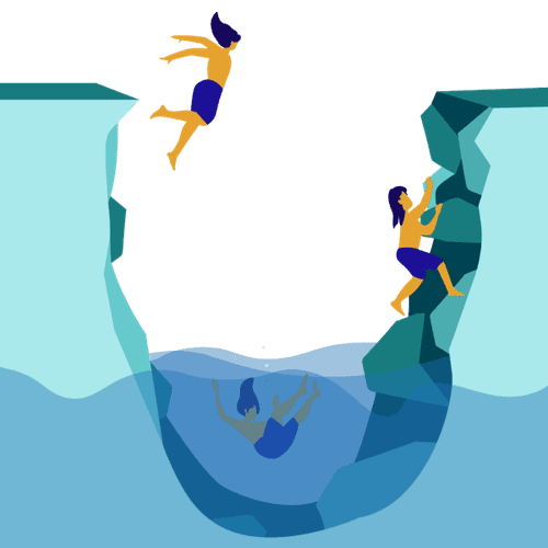 illustration of a person jumping from a cliff into water