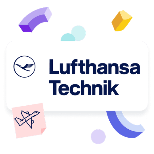 Lufthansa Technik logo surrounded by post-its and building blocks